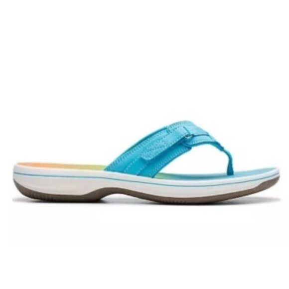 Clarks Cloud Steppers Breeze Sea Flip Flops Turquoise/Coral Ombre 🆕⌚📦🏃💨🚚 - Picture 8 of 16